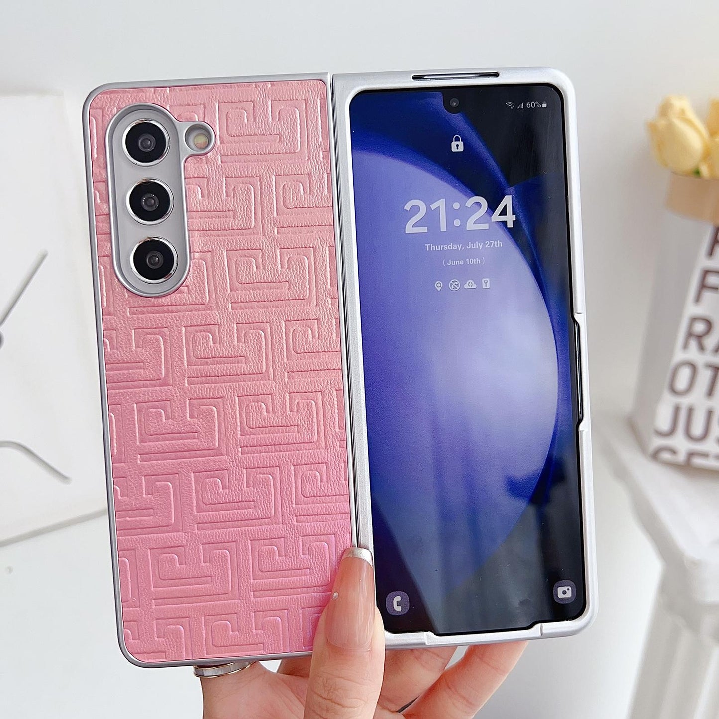 Geometric Gradient Leather Phone Case for Samsung Galaxy z Fold 4 5g - Pearlescent Finish - Purple