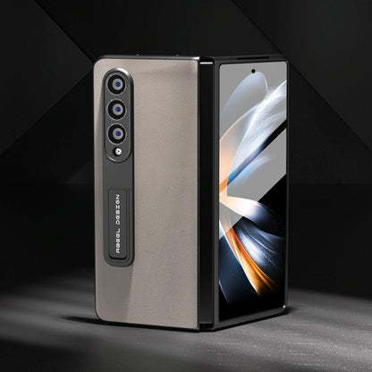 Leather Phone Case with Holder for Samsung Galaxy z Fold 4 / 5g - Wave Design - Black