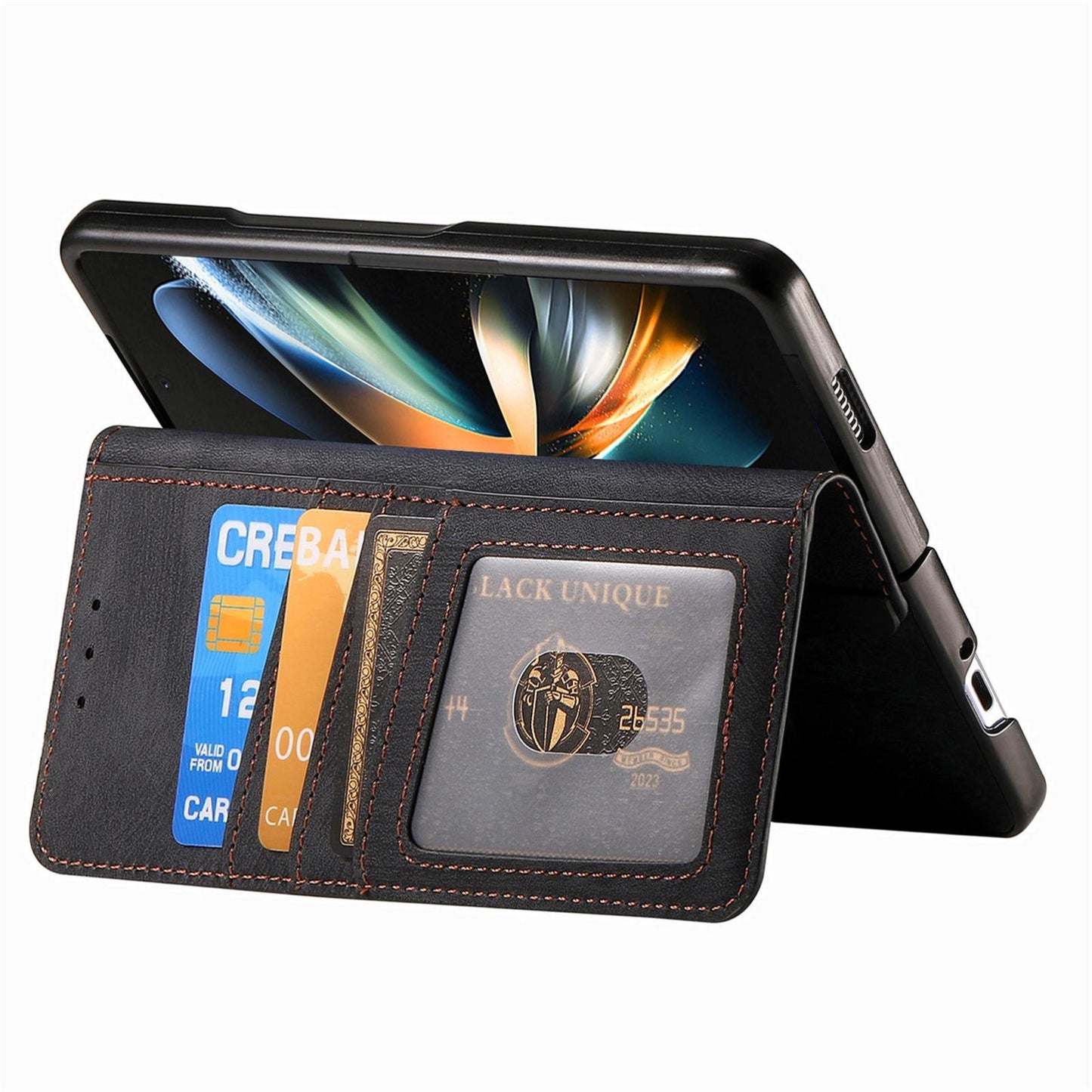 Vintage Magnetic Wallet Case for Samsung Galaxy z Fold 4 - Zipper Closure - Black