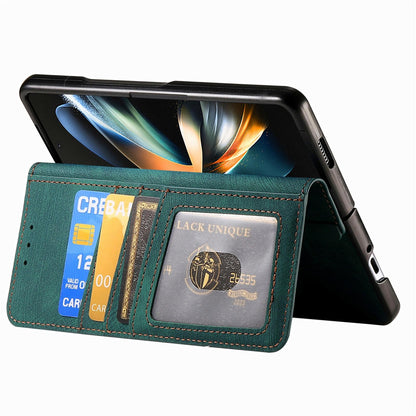 Vintage Magnetic Wallet Case for Samsung Galaxy z Fold 4 - Zipper Closure - Black