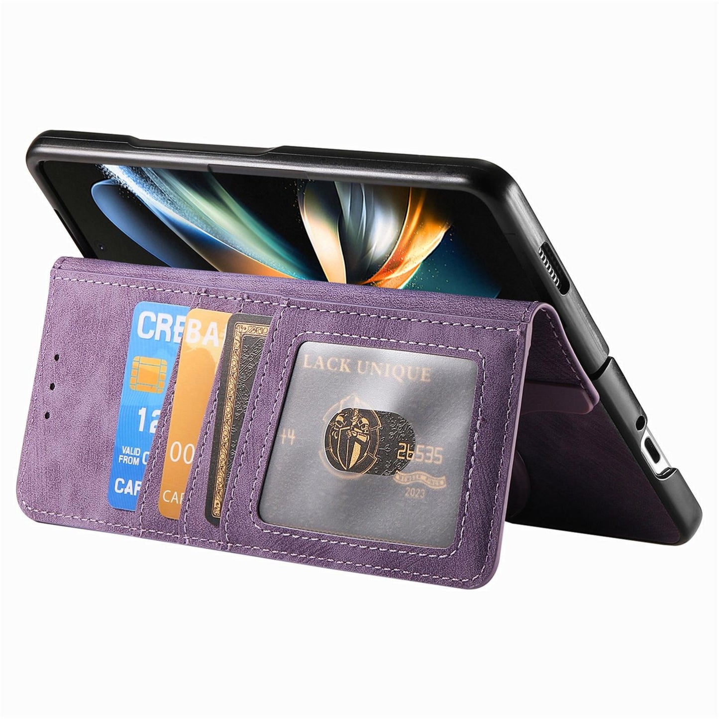 Vintage Magnetic Wallet Case for Samsung Galaxy z Fold 4 - Zipper Closure - Black