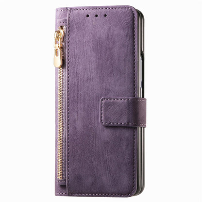 Vintage Magnetic Wallet Case for Samsung Galaxy z Fold 4 - Zipper Closure - Black