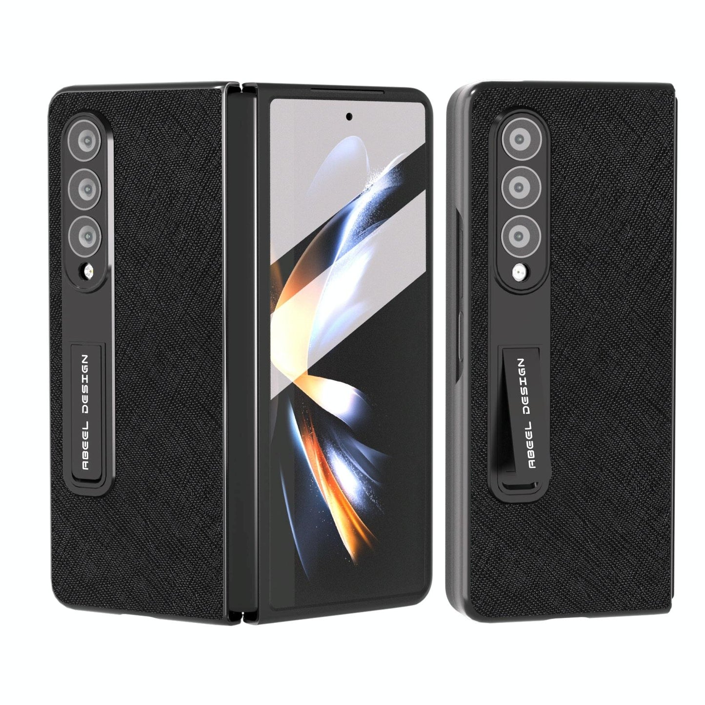 Cross Texture Leather Phone Case with Holder for Samsung Galaxy z Fold 4 5g - Black