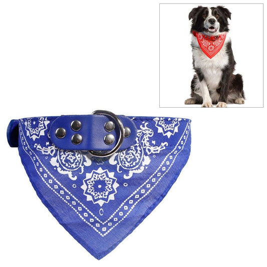 Adjustable Dog Bandana Leather Printed Soft Scarf Collar Neckerchief For Puppy Pet - Size M - Blue