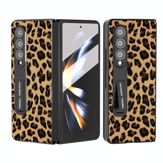 Leopard Print Phone Case with Holder for Samsung Galaxy z Fold 4 / 5g - Gold