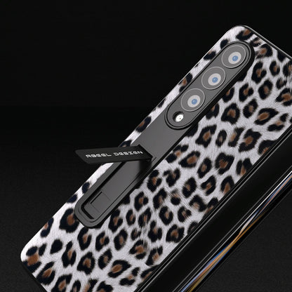 Leopard Print Phone Case with Holder for Samsung Galaxy z Fold 4 / 5g - Gold