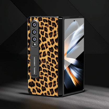 Leopard Print Phone Case with Holder for Samsung Galaxy z Fold 4 / 5g - Gold