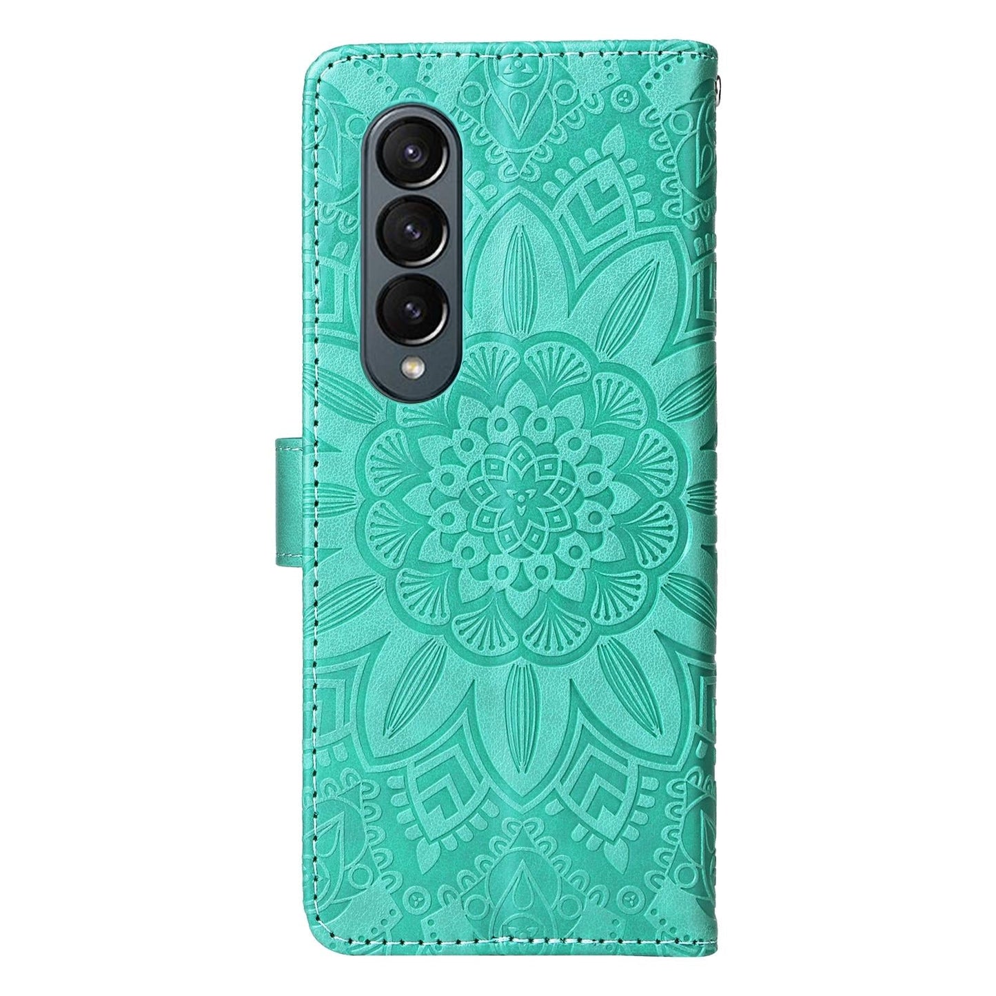 Sunflower Embossed Leather Phone Case for Samsung Galaxy z Fold 4 / 5g - Red