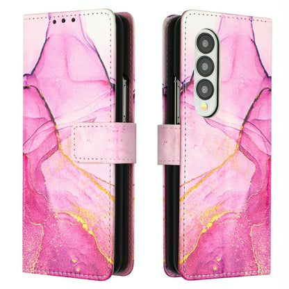Marble Leather Flip Case for Samsung Galaxy z Fold 4 - Pink Purple Gold Ls001