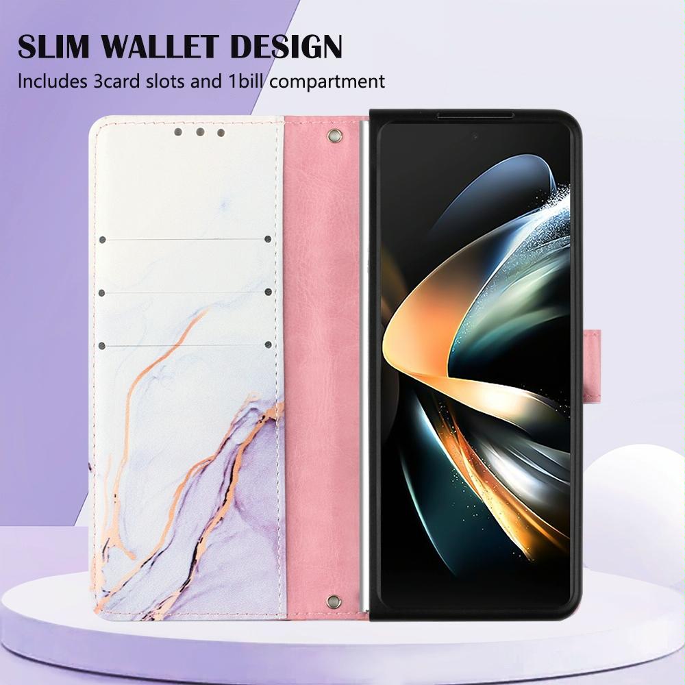 Marble Leather Flip Case for Samsung Galaxy z Fold 4 - Pink Purple Gold Ls001