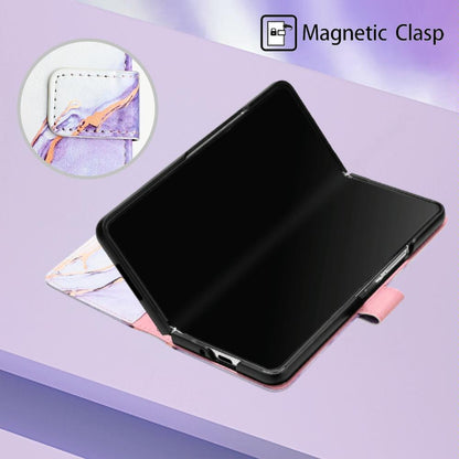 Marble Leather Flip Case for Samsung Galaxy z Fold 4 - Pink Purple Gold Ls001