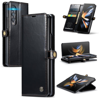 Premium Crazy Horse Leather Phone Case for Samsung Galaxy z Fold 4 - Black