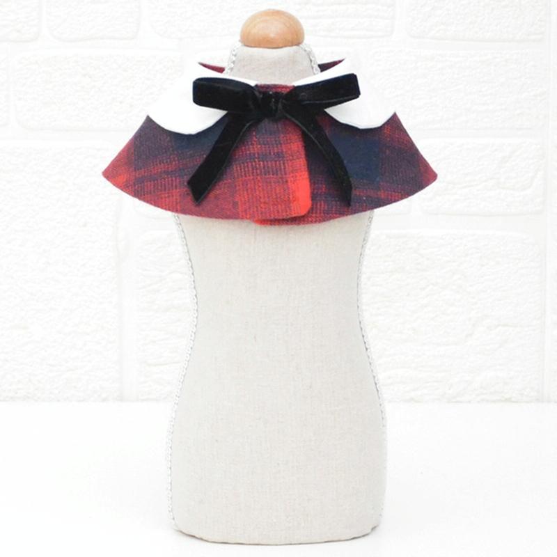 Dog Shawl Small Cloak Pet Bow Ttie Saliva Towel Pet Accessories - Size M - Red Grid