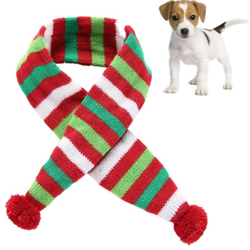 Dog Scarf Christmas Pet Accessories Winter Warmth Pet Scarf - Size M Red And Green Stripes