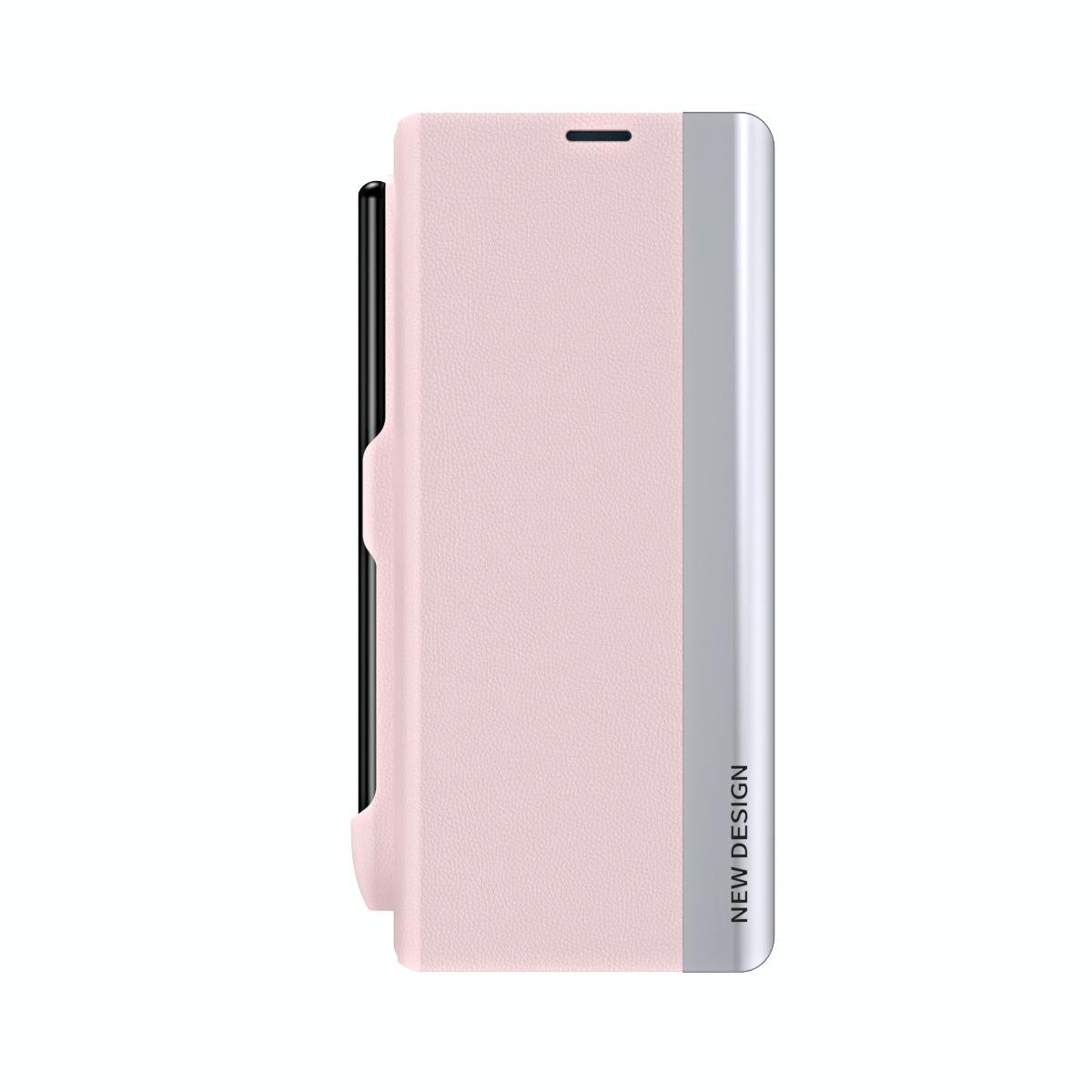 Samsung Galaxy z Fold 4 Leather Phone Case with Pen Slot - Shockproof - Pink