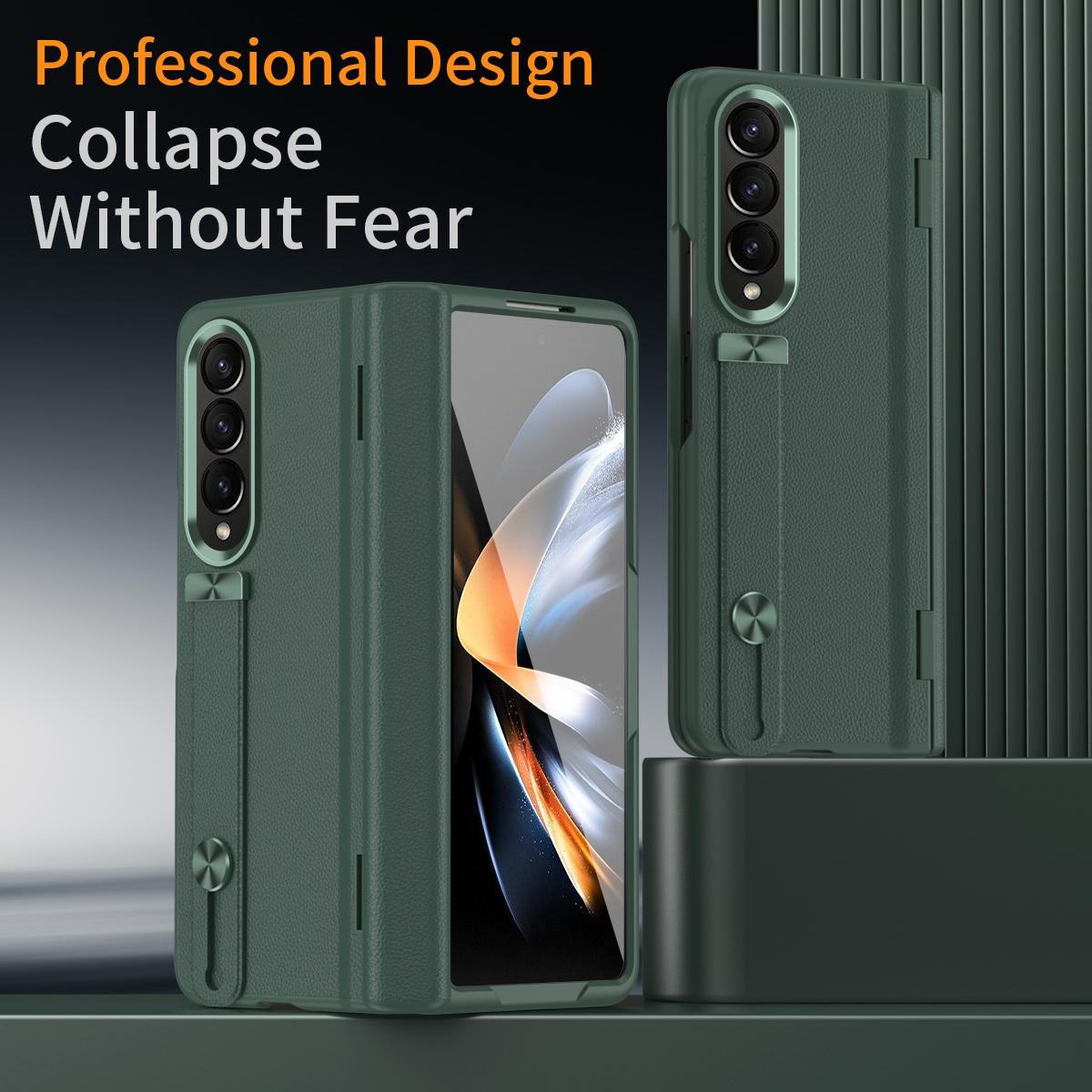 Samsung Galaxy z Fold 4 Leather Wristband Phone Case - White