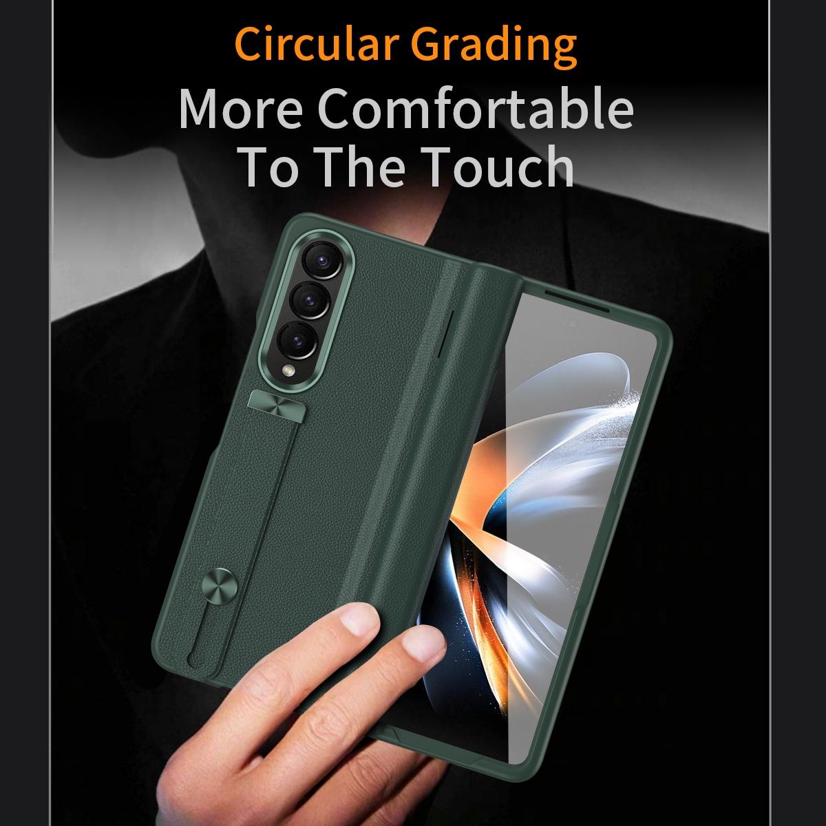 Samsung Galaxy z Fold 4 Leather Wristband Phone Case - White