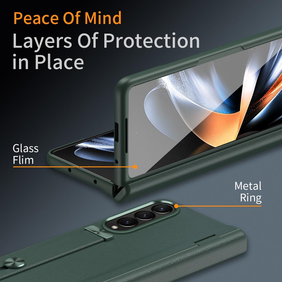 Samsung Galaxy z Fold 4 Leather Wristband Phone Case - White