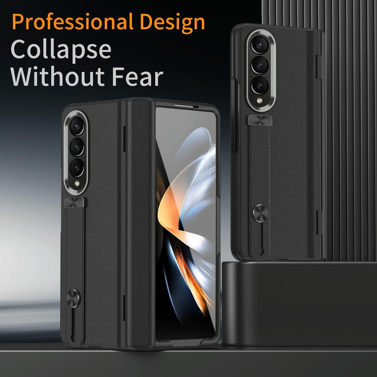 Samsung Galaxy z Fold 4 Leather Wristband Phone Case - White