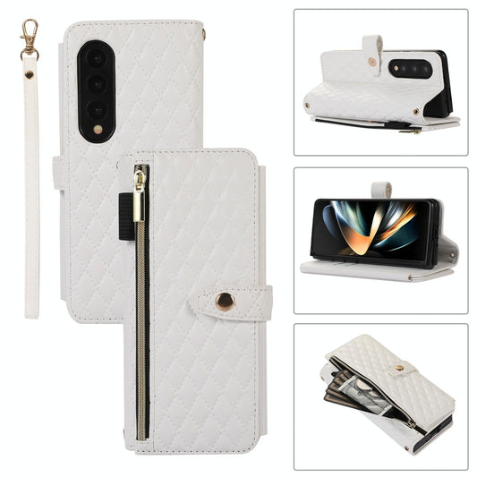 Foldable Diamond Lattice Phone Case for Samsung Galaxy z Fold 4 - White