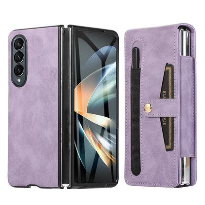 Shockproof Foldable Leather Case with Stylus for Samsung Galaxy z Fold 4 / 5g - Purple