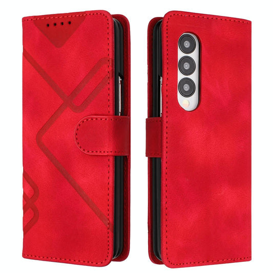 Smooth Leather Phone Case for Samsung Galaxy z Fold 4 - Line Pattern - Red