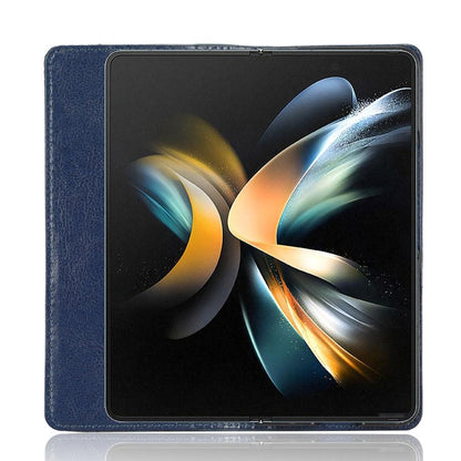 Vintage Leather Phone Case for Samsung Galaxy z Fold 4 5g with Magnetic Buckle - Black