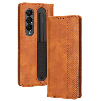 Vintage Leather Phone Case for Samsung Galaxy z Fold 4 5g with Magnetic Buckle - Black