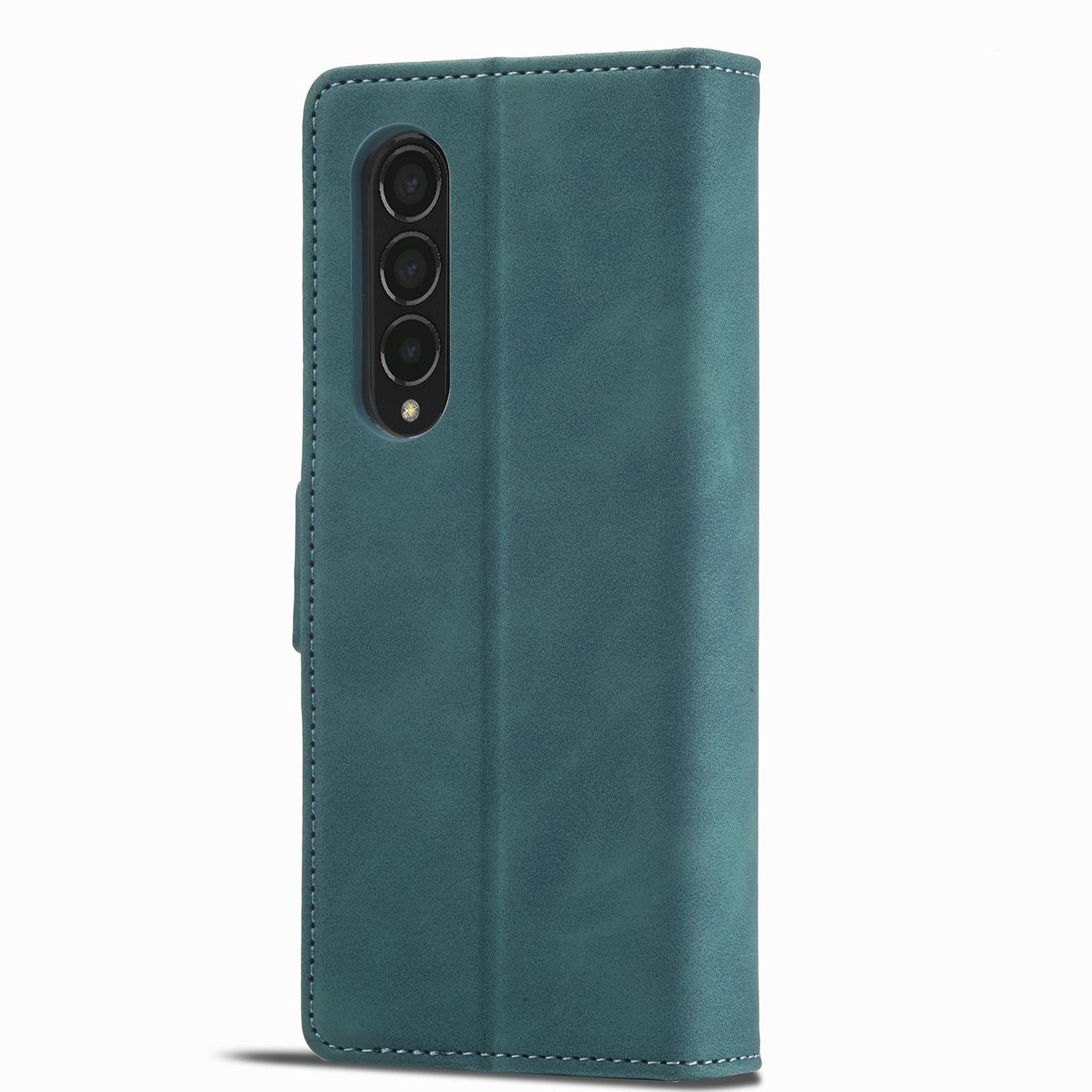 Leather Dual Side Buckle Phone Cover for Samsung Galaxy z Fold 4 - Dark Cyan