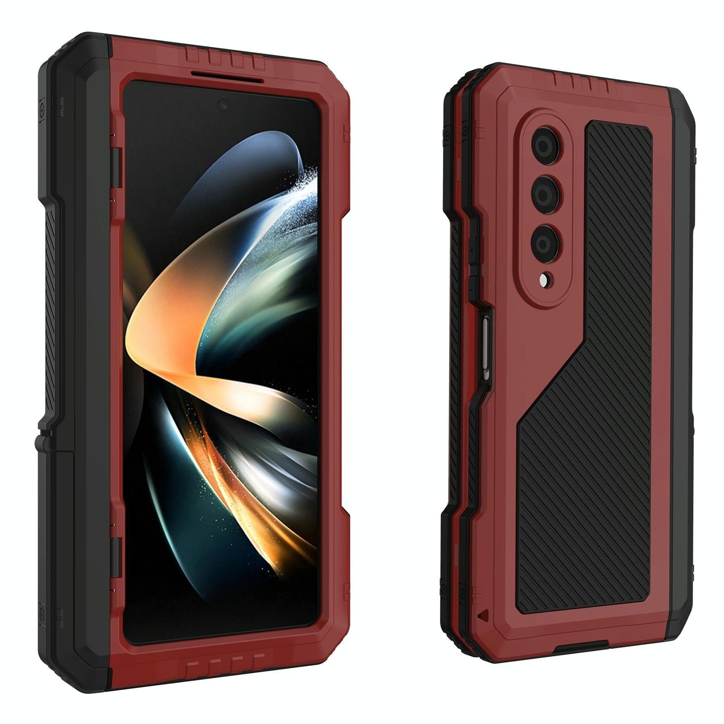 Waterproof Metal Phone Case with Folding Holder for Samsung Galaxy z Fold 4 - Red
