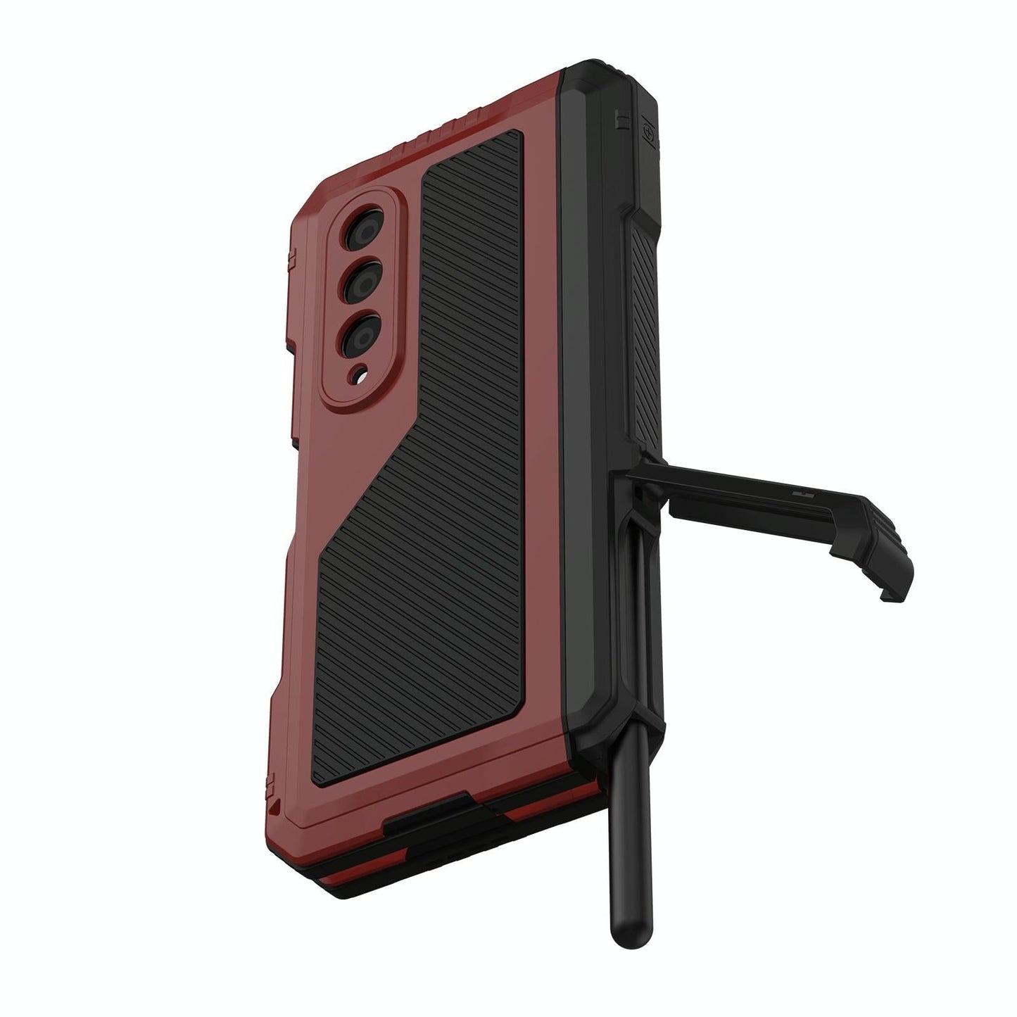 Waterproof Metal Phone Case with Folding Holder for Samsung Galaxy z Fold 4 - Red