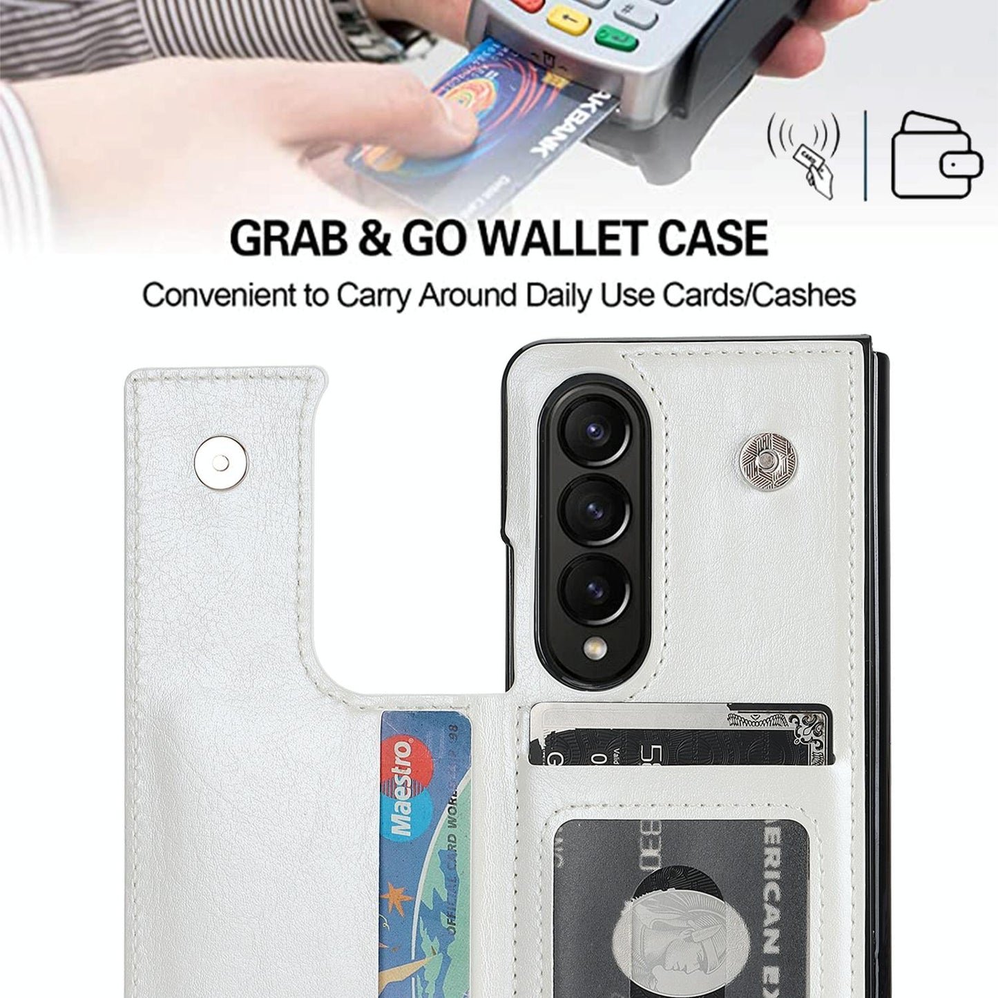 Foldable Phone Case with Double Buckle Card Slot for Samsung Galaxy z Fold4 - Black