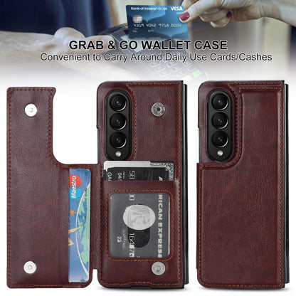 Full Coverage Double Buckle Phone Case for Samsung Galaxy z Fold 4 - Brown