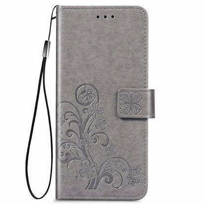 Embossed Leather Phone Case for Samsung Galaxy z Fold 4 with Four Leaf Clasp - Rose Gold
