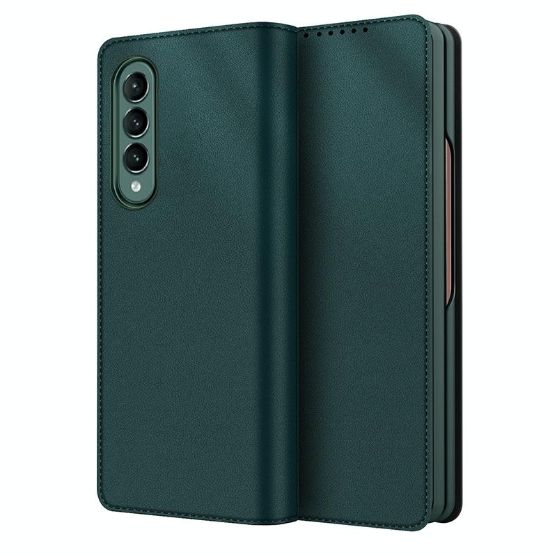 Foldable Leather Phone Case for Samsung Galaxy z Fold 4 - Horizontal Flip - Plain Green