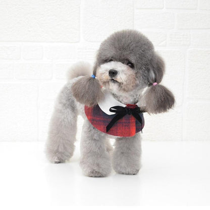 Dog Shawl Small Cloak Pet Bow Ttie Saliva Towel Pet Accessories - Size S - Black White Grid