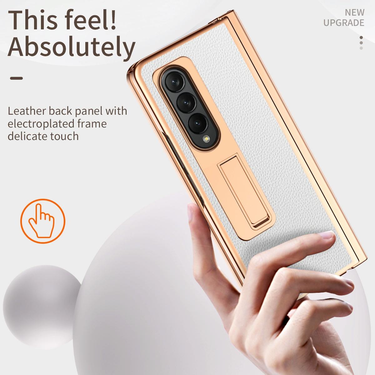 Premium Litchi Leather Hinged Phone Case for Samsung Galaxy z Fold 4 - with Pen - Blue