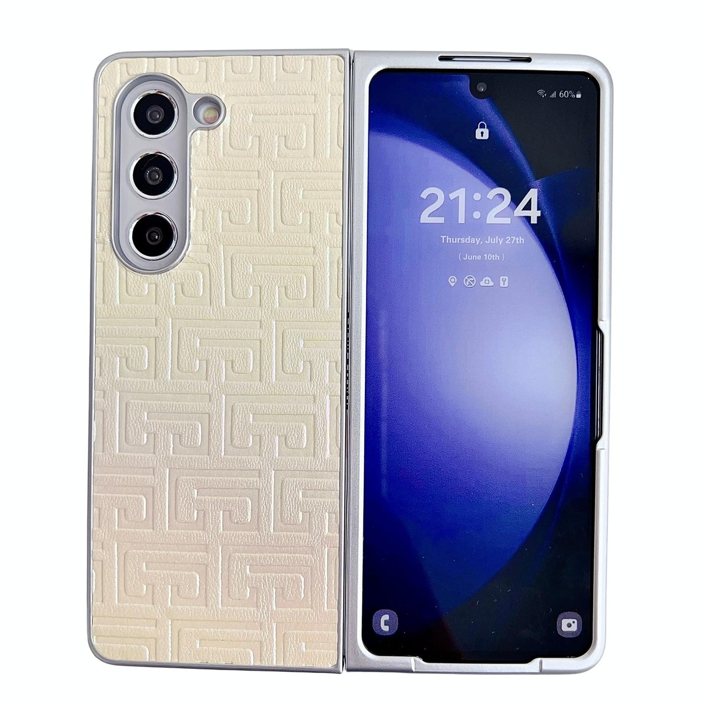 Geometric Gradient Leather Phone Case for Samsung Galaxy z Fold 4 5g - Pearlescent Finish - Gold