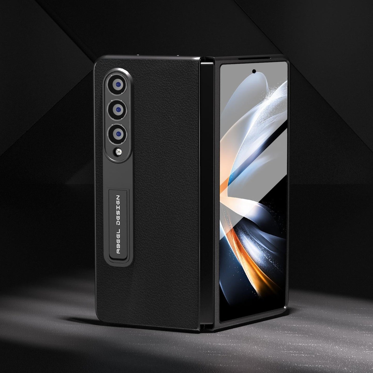 Leather Phone Case with Holder for Samsung Galaxy z Fold 4 / 5g - Wave Design - Green