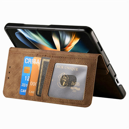Vintage Magnetic Wallet Case for Samsung Galaxy z Fold 4 - Zipper Closure - Brown
