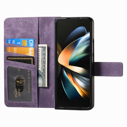 Vintage Magnetic Wallet Case for Samsung Galaxy z Fold 4 - Zipper Closure - Brown