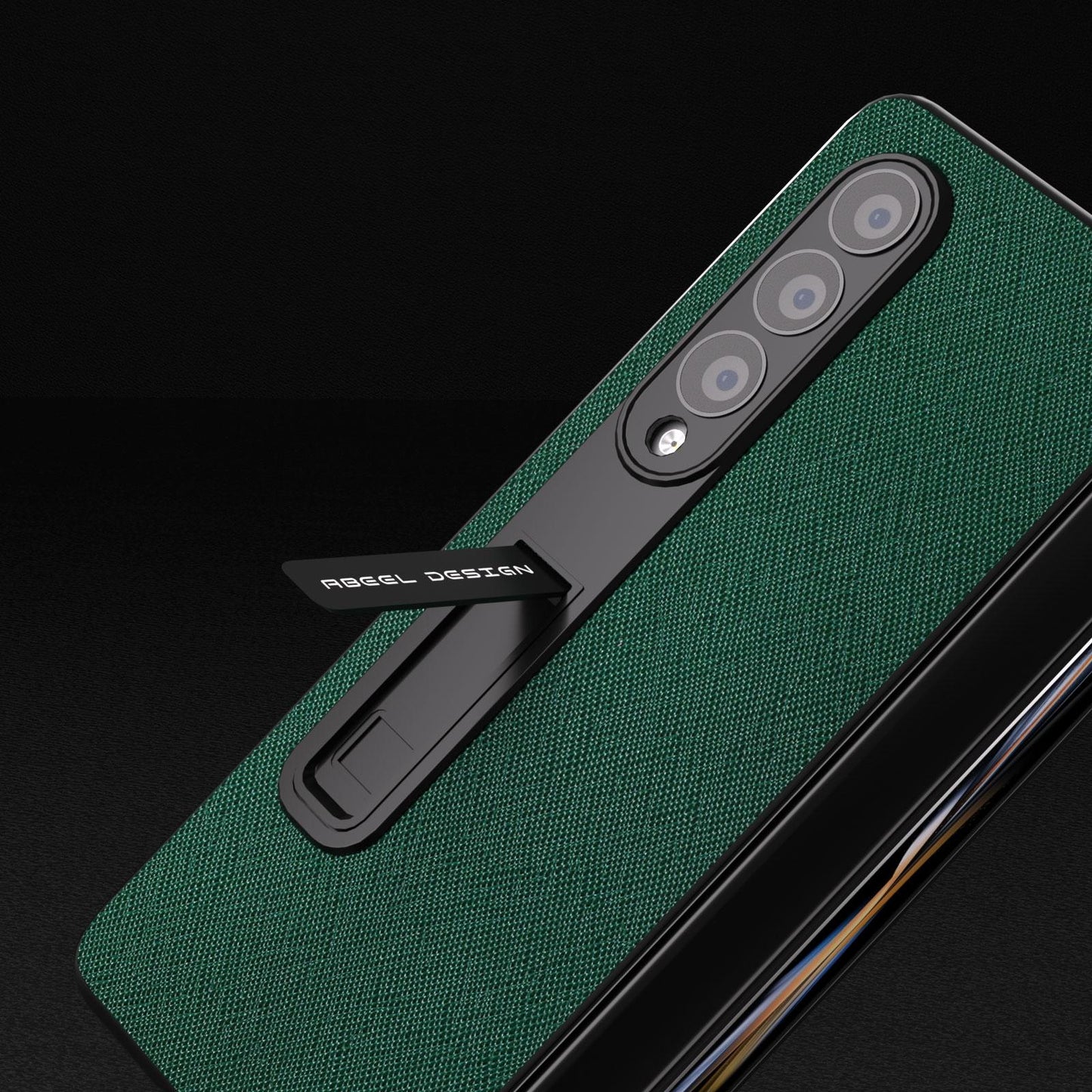 Cross Texture Leather Phone Case with Holder for Samsung Galaxy z Fold 4 5g - Green