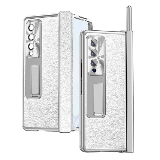Shockproof Magnetic Litchi Pattern Phone Case for Samsung Galaxy z Fold 4 - Silver