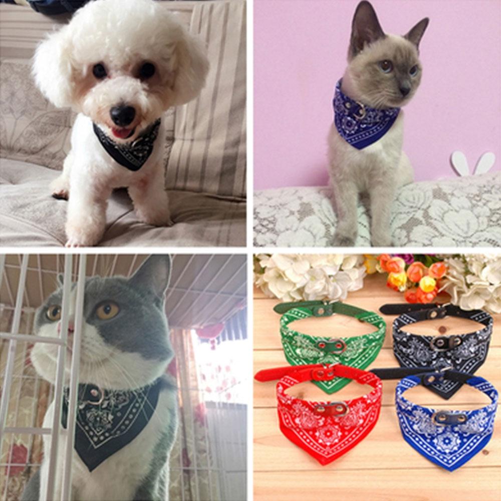 Adjustable Dog Bandana Leather Printed Soft Scarf Collar Neckerchief For Puppy Pet - Size M - Black