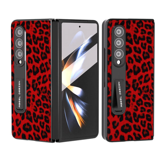 Leopard Print Phone Case with Holder for Samsung Galaxy z Fold 4 / 5g - Red