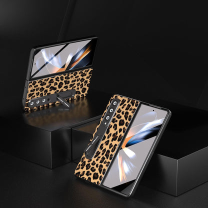 Leopard Print Phone Case with Holder for Samsung Galaxy z Fold 4 / 5g - Red