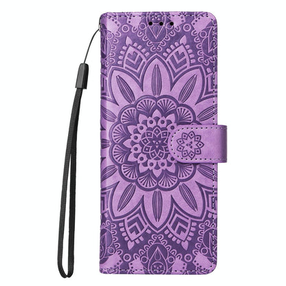 Sunflower Embossed Leather Phone Case for Samsung Galaxy z Fold 4 / 5g - Blue