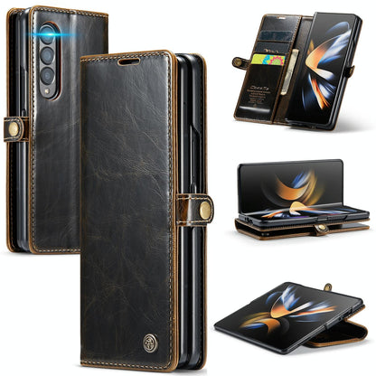 Premium Crazy Horse Leather Phone Case for Samsung Galaxy z Fold 4 - Coffee