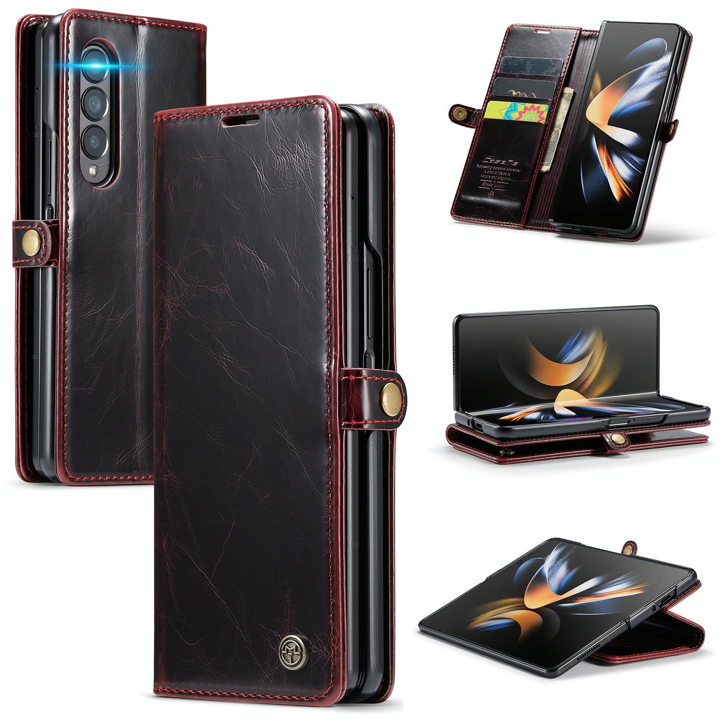 Premium Crazy Horse Leather Phone Case for Samsung Galaxy z Fold 4 - Coffee