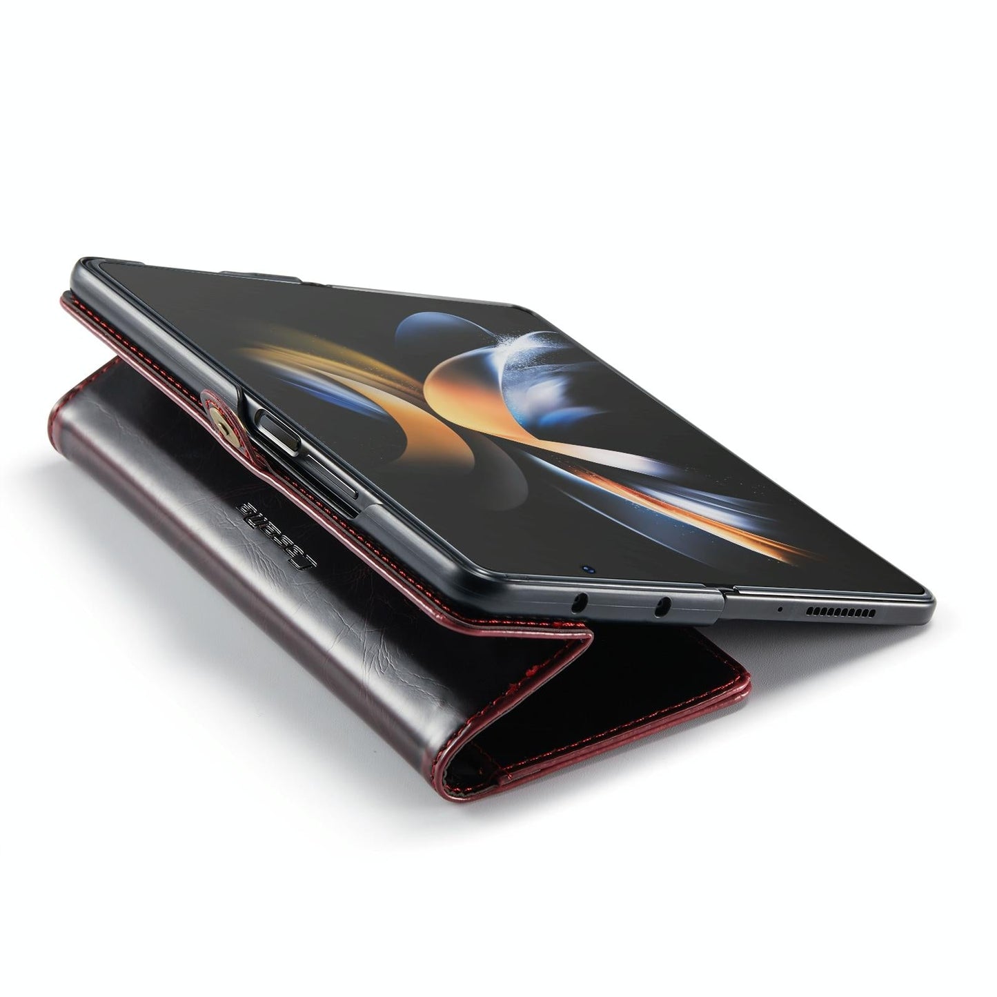 Premium Crazy Horse Leather Phone Case for Samsung Galaxy z Fold 4 - Coffee